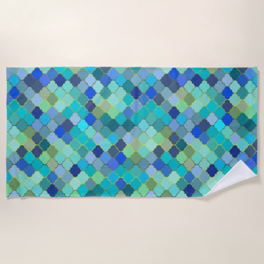 Blue Aqua Moroccan Mosaic Pattern Strandtuch (Vorderseite)