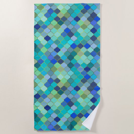 Blue Aqua Moroccan Mosaic Pattern Strandtuch (Vorderseite)