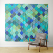 Blue Aqua Moroccan Mosaic Pattern Wandteppich (Beispiel (Horizontal))