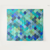 Blue Aqua Moroccan Mosaic Pattern Wandteppich (Vorderseite (Horizontal))