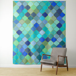 Blue Aqua Moroccan Mosaic Pattern Wandteppich