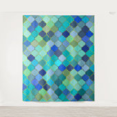 Blue Aqua Moroccan Mosaic Pattern Wandteppich (Vorderseite)
