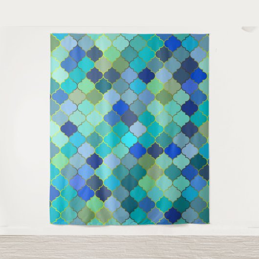 Blue Aqua Moroccan Mosaic Pattern Wandteppich (Vorderseite)