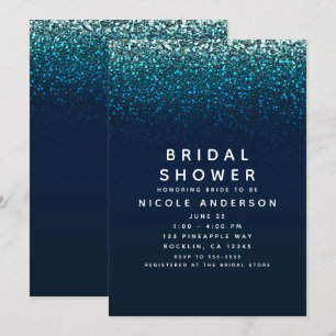 Blue Aqua Navy Glitzer Sparkle Brautparty Einladung