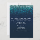 Blue Aqua Navy Glitzer Sparkle Moderne Verlobung Einladung (Vorderseite)