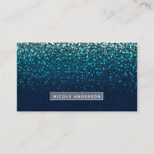 Blue Aqua Navy Glitzer Sparkle Modernes Glam Chic Visitenkarte