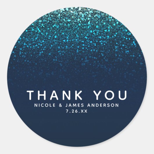Blue Aqua Navy Glitzer Sparkle Sweet 16 Party Runder Aufkleber (Vorderseite)