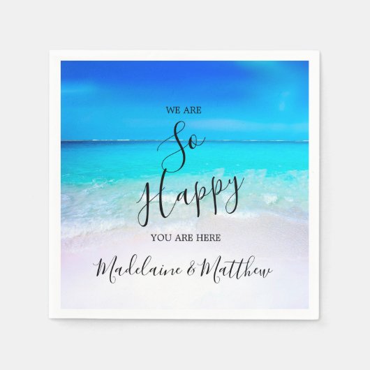 Blue Aqua Ocean Beach Coastal Hochzeitsveranstaltu Serviette (Vorderseite)