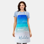 Blue Aqua Ocean Sea Beach Coasta Persönlicher Name Schürze (Getragen)