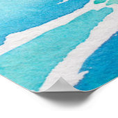 Blue Aqua Ocean Sea Waves Aquarellbilder drucken Poster (Ecke)