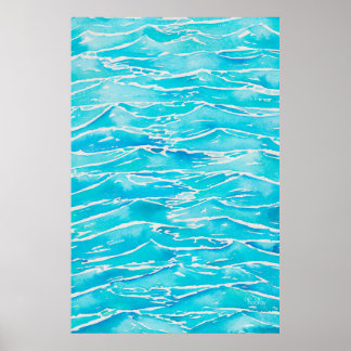 Blue Aqua Ocean Sea Waves Aquarellbilder drucken Poster