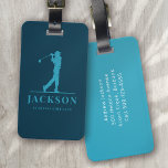 Blue Aqua Personalisiert Monogram Golfer Gepäckanhänger<br><div class="desc">Dieses Design verfügt über einen Golfer,  der einen Club schwingt,  und hat zwei Textfelder,  mit denen man ihn personalisieren kann - vielleicht mit einem Namen und einem Golfteam oder einem Club.</div>