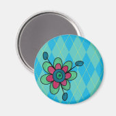 Blue & Aqua Raute & Blume Magnet (Vorderseite/Rückseite)