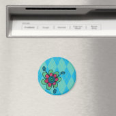 Blue & Aqua Raute & Blume Magnet (In Situ (Geschirrspüler))