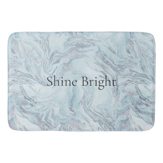 Blue Aqua Silver Marble Badematte (Vorderseite)