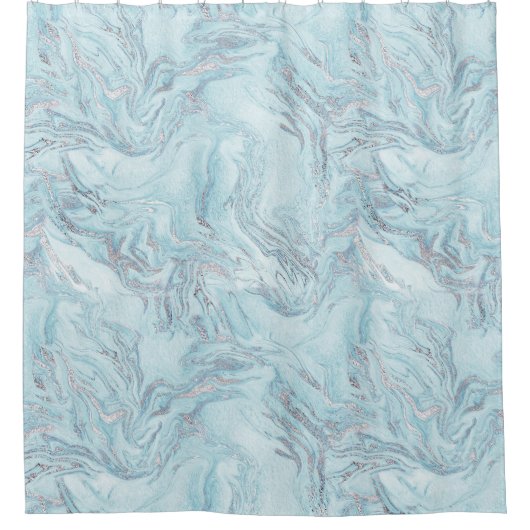 Blue Aqua Silver Marble Duschvorhang (Vorderseite)