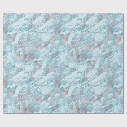 Blue Aqua Silver Marble Geschenkpapier (Flach)
