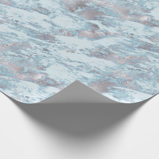 Blue Aqua Silver Marble Geschenkpapier (Ecke)