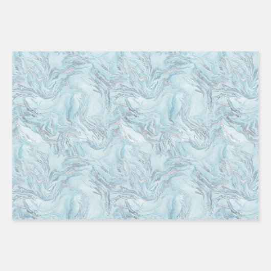 Blue Aqua Silver Marble Geschenkpapier Set (Vorderseite 3)