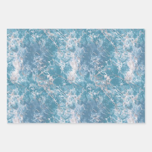 Blue Aqua Silver Marble Geschenkpapier Set (Vorderseite 2)