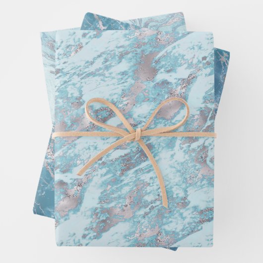 Blue Aqua Silver Marble Geschenkpapier Set (Beispiel)
