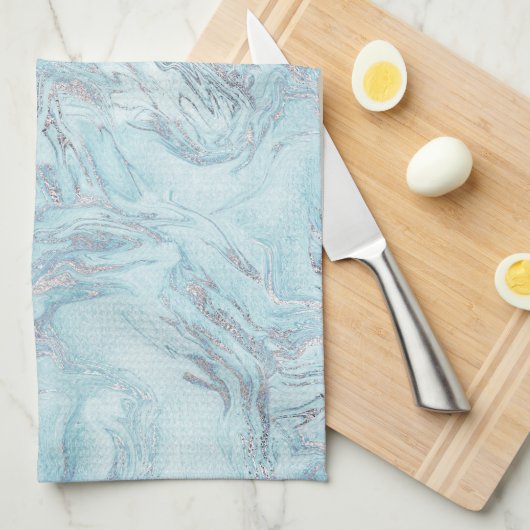 Blue Aqua Silver Marble Geschirrtuch (Viertel Falte)