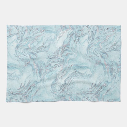 Blue Aqua Silver Marble Geschirrtuch (Horizontal)