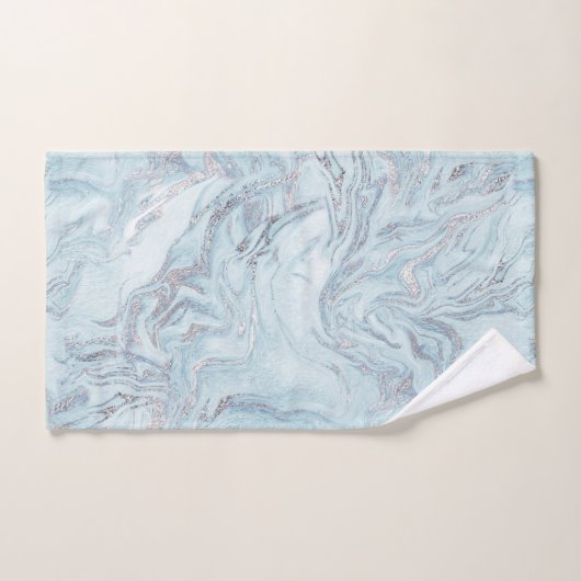 Blue Aqua Silver Marble Handtuch (Handtuch)