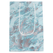 Blue Aqua Silver Marble Mittlere Geschenktüte (Rückseite)