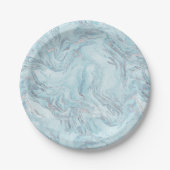 Blue Aqua Silver Marble Pappteller (Vorderseite)