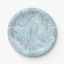 Blue Aqua Silver Marble Pappteller
