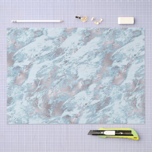Blue Aqua Silver Marble Seidenpapier (Handwerk)
