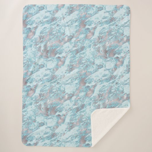 Blue Aqua Silver Marble Sherpadecke (Vorderseite)