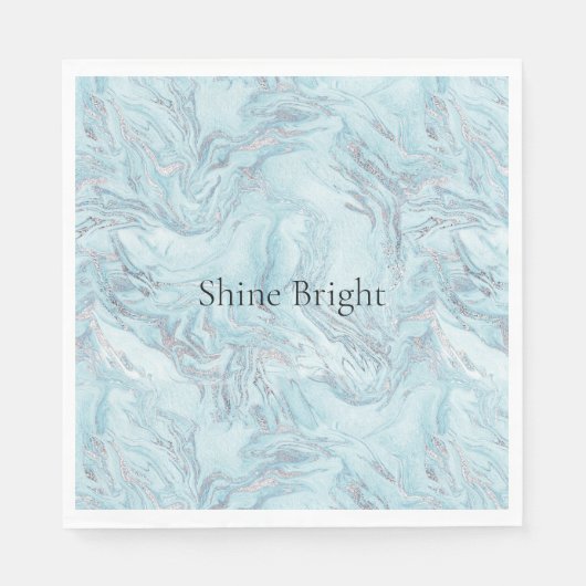Blue Aqua Silver Marble Wirbel Serviette (Vorderseite)