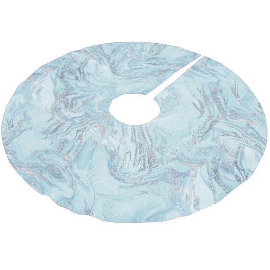 Blue Aqua Silver Marble Wirbel Weihnachten Polyester Weihnachtsbaumdecke (Schrägansicht)