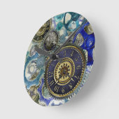 Blue aqua steampunk gears, cogs, clock faces print runde wanduhr (Winkel)