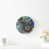 Blue aqua steampunk gears, cogs, clock faces print runde wanduhr (Zuhause)