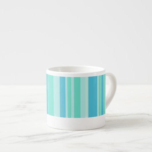 Blue & aqua Strand gestreift Kaffee Espresso Tasse (Vorderseite Rechts)