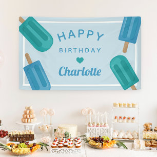Blue & Aqua Summer Popsim Kindergeburtstag Banner