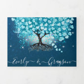 Blue Aqua Turquoise Heart Leaf Tree Wedding Dreifach Gefaltete Einladung (Cover)