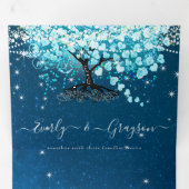 Blue Aqua Turquoise Heart Leaf Tree Wedding Dreifach Gefaltete Einladung (Innen Erste Seite)