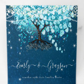 Blue Aqua Turquoise Heart Leaf Tree Wedding Dreifach Gefaltete Einladung (Innen Erste Seite)
