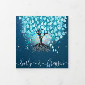 Blue Aqua Turquoise Heart Leaf Tree Wedding Dreifach Gefaltete Einladung (Cover)