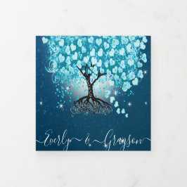 Blue Aqua Turquoise Heart Leaf Tree Wedding Dreifach Gefaltete Einladung