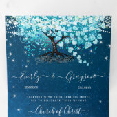 Blue Aqua Turquoise Heart Leaf Tree Wedding Dreifach Gefaltete Einladung (Innen Erste Seite)