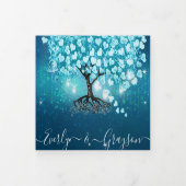Blue Aqua Turquoise Heart Leaf Tree Wedding Tri-F Dreifach Gefaltete Einladung (Cover)