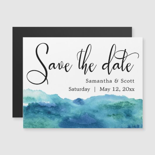 Blue & Aqua Wasserfarbe Save the Date Magnetkarte (Vorne/Hinten)