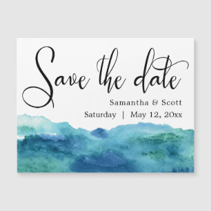 Blue & Aqua Wasserfarbe Save the Date Magnetkarte