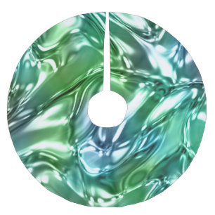 Blue Aqua Wavy Metallic Look Polyester Weihnachtsbaumdecke