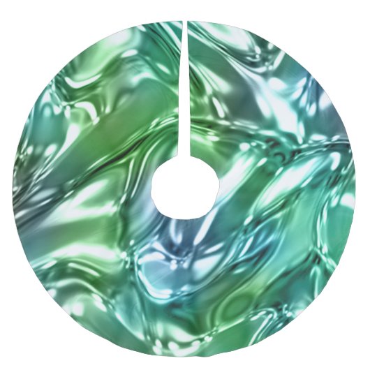 Blue Aqua Wavy Metallic Look Polyester Weihnachtsbaumdecke (Vorderseite)